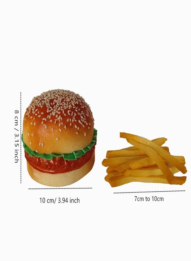 Jilukibo Artificial Hamburger with 12 Pack French Fries, Fake Simulated Food Bread Burger Model, Realistic Hamburger Photography Prop for Home Kitchen Decoration Bakery Shop Display - Image 2